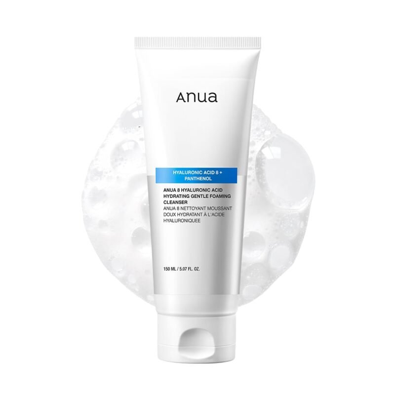 Anua Hydrating Gentle Foaming Cleanser, Hyaluronic Acid, Glycerin, Zinc, Panthenol, Korean Face Wash for Dry Skin, for Double Cleansing, Korean Skincare (150ml/5.07fl oz.)