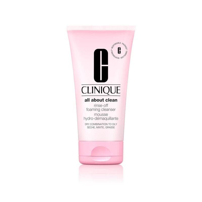 Clinique All About Clean Rinse-Off Foaming Face Wash | Face Cleanser With Hyaluronic Acid + Glycerin For Oily Skin Types | Dissolves Makeup + Sunscreen
